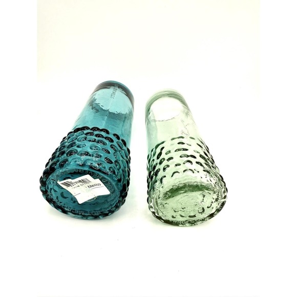 RARE Starbucks Set of 2 Hand Blown Hobnail Glasses Blue & Green Mexican - Picture 3 of 5